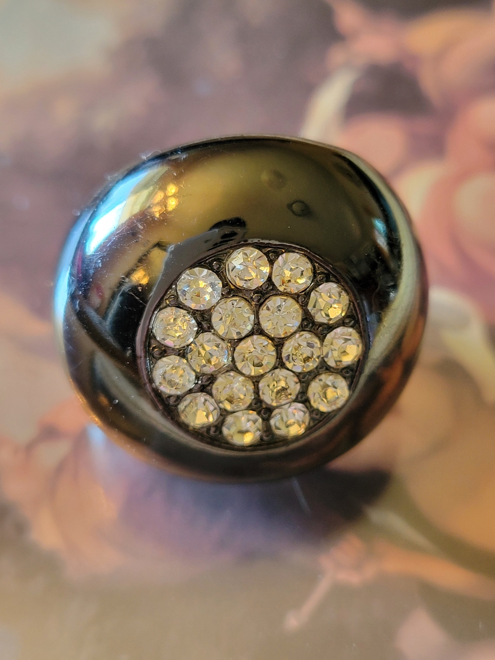 Black Dome Ring with Clear Crystal Cluster
